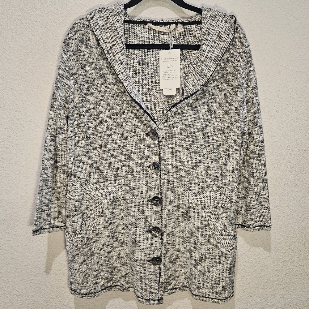 NWT Soft Surroundings Heathere Gray Hooded Cardigan Jacket Sweater Size M